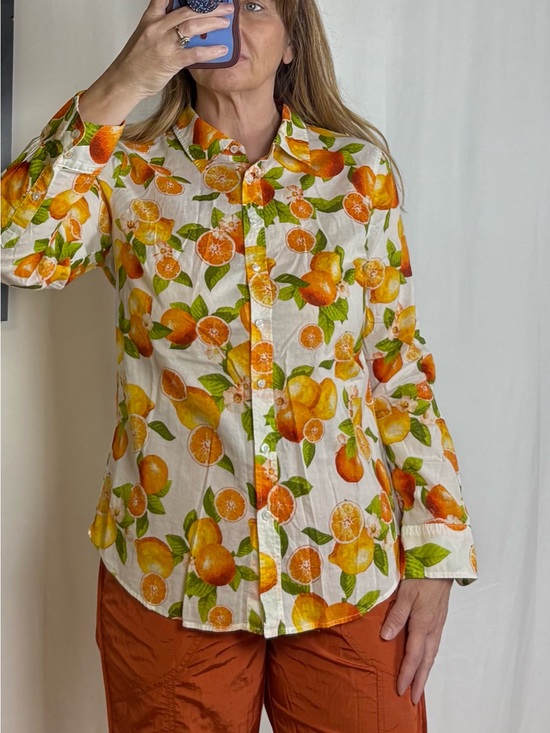 Talbots Tops - Talbots White Button-Down Shirt with Orange Citrus Print